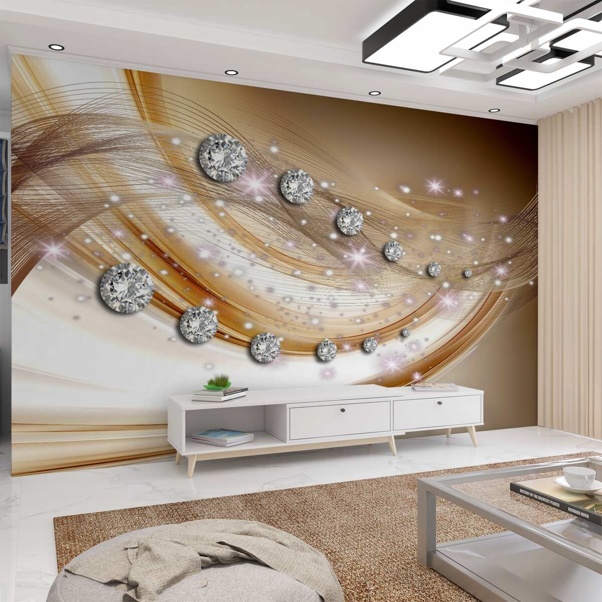 Fototapeta diamenty na złotym jedwabiu