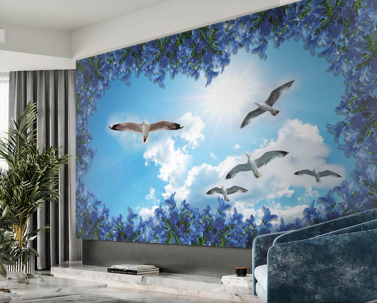 Fototapeta mewy krążą po błękitnym niebie