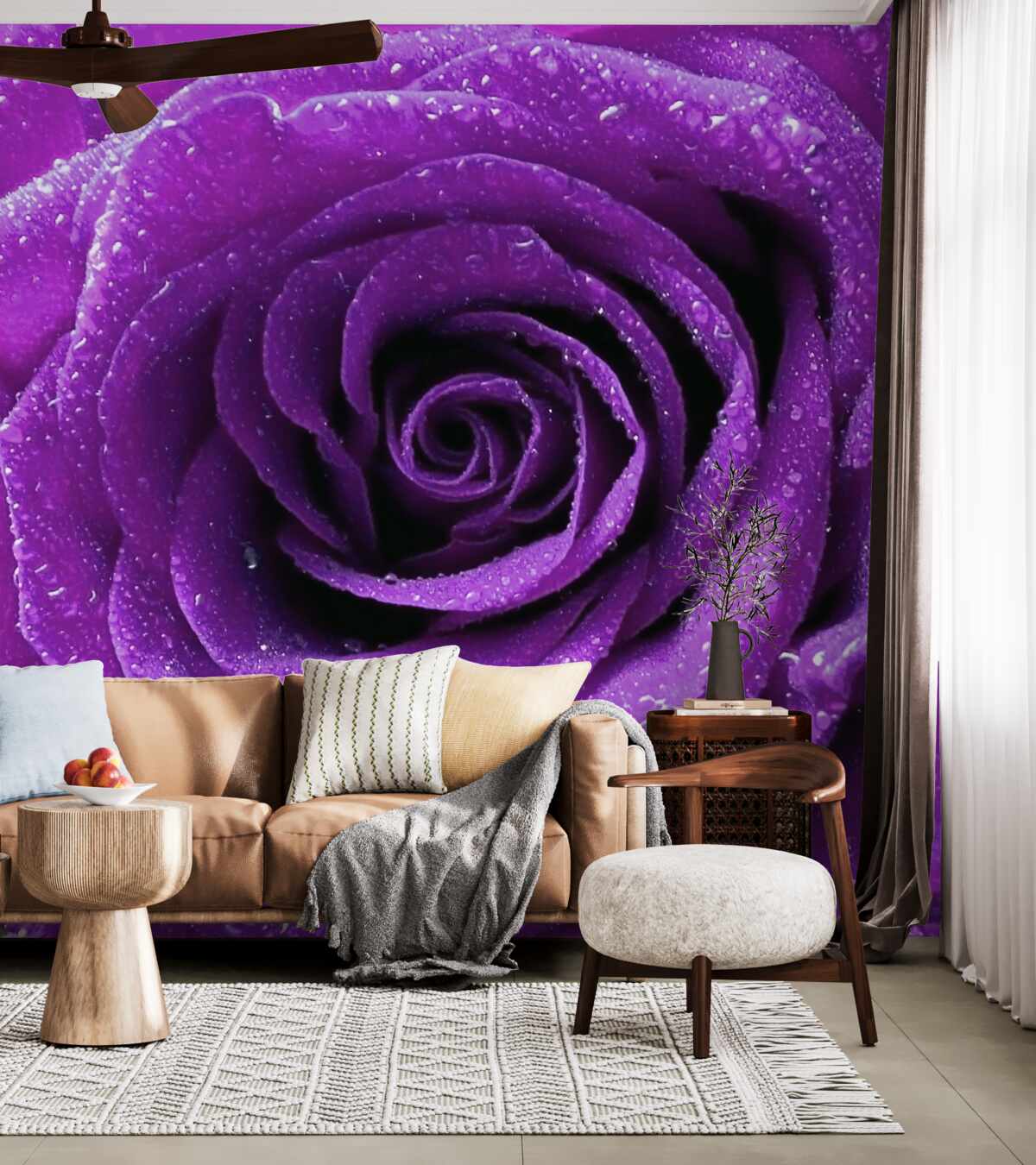 Fototapeta grube krople rosy na płatkach liliowej róży