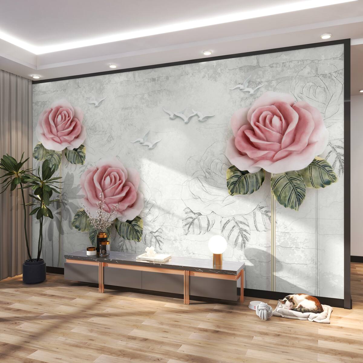 Fototapeta smukła czerwona róża i białe mewy