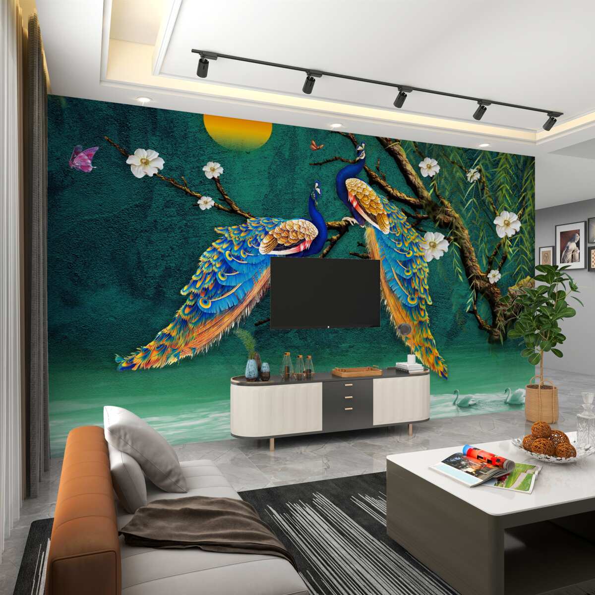 Fototapeta pawie ćwierkające o zachodzie słońca