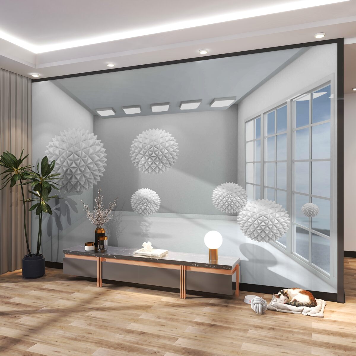 Fototapeta białe ostre kule w jasnym pokoju