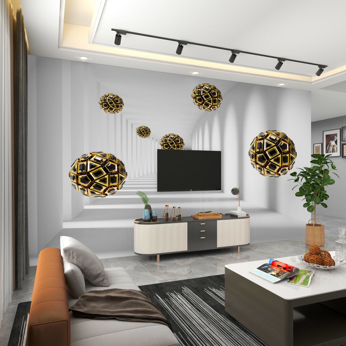 Fototapeta pływające czarne i złote kulki