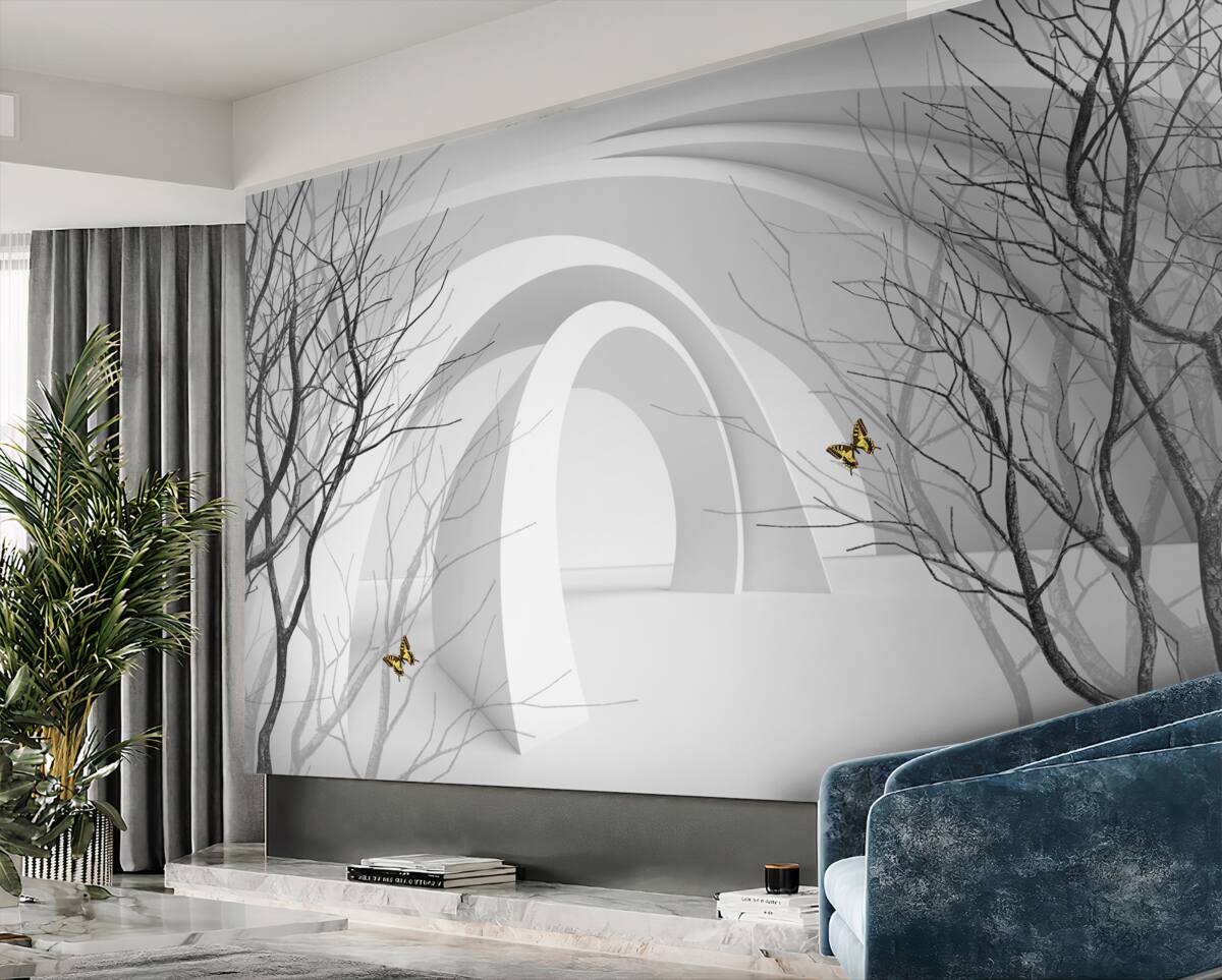 Fototapeta futurystyczne łuki i nagie drzewa