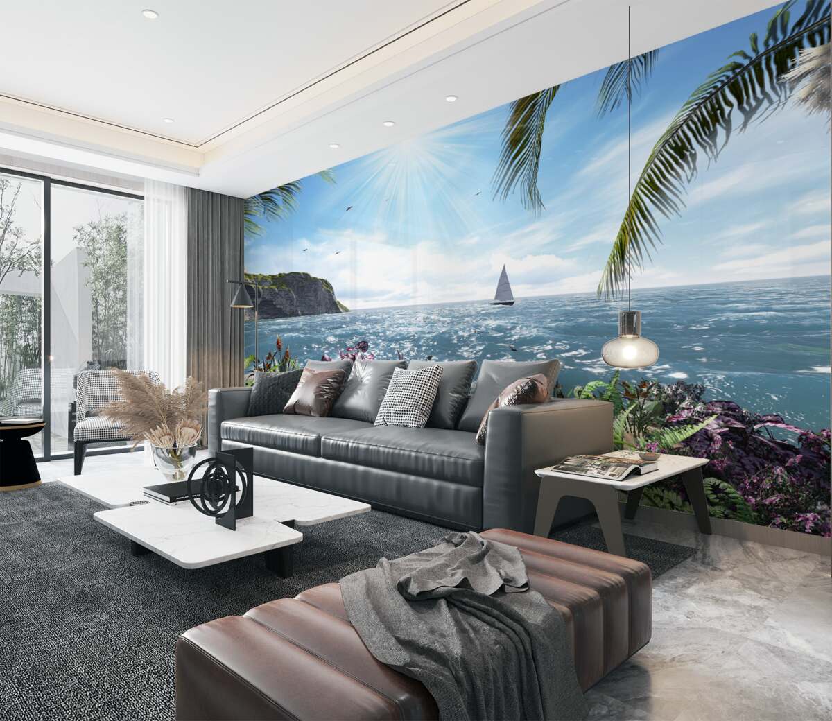 Fototapeta jasne promienie pokrywają wodę morską