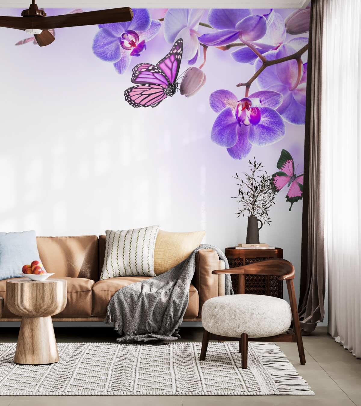 Fototapeta motyle nad niebieskimi liliowymi orchideami