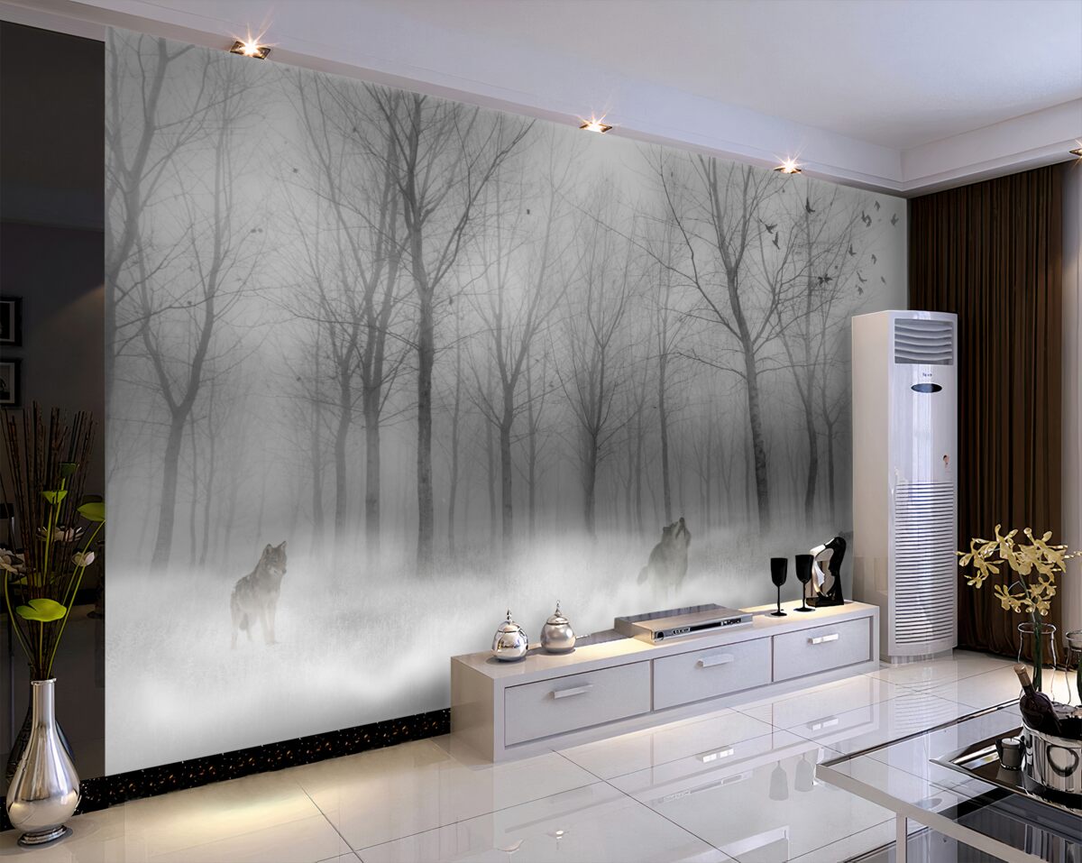 Fototapeta mglisty zimowy dzień w lesie