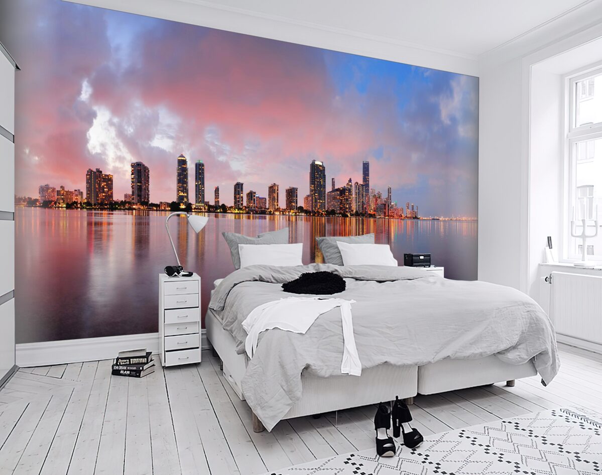 Fototapeta panoramiczny widok na miasto nad wodą