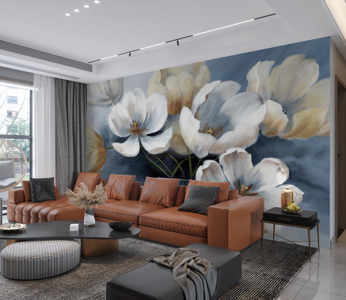 Fototapeta malowanie dużymi jasnymi kwiatami