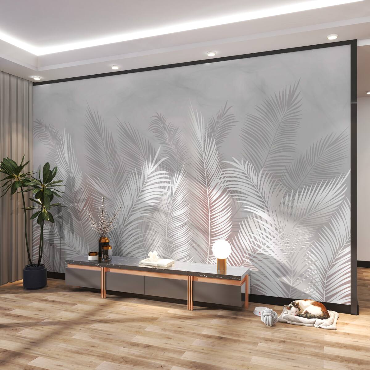 Fototapeta liście palmowe na jasnym tle