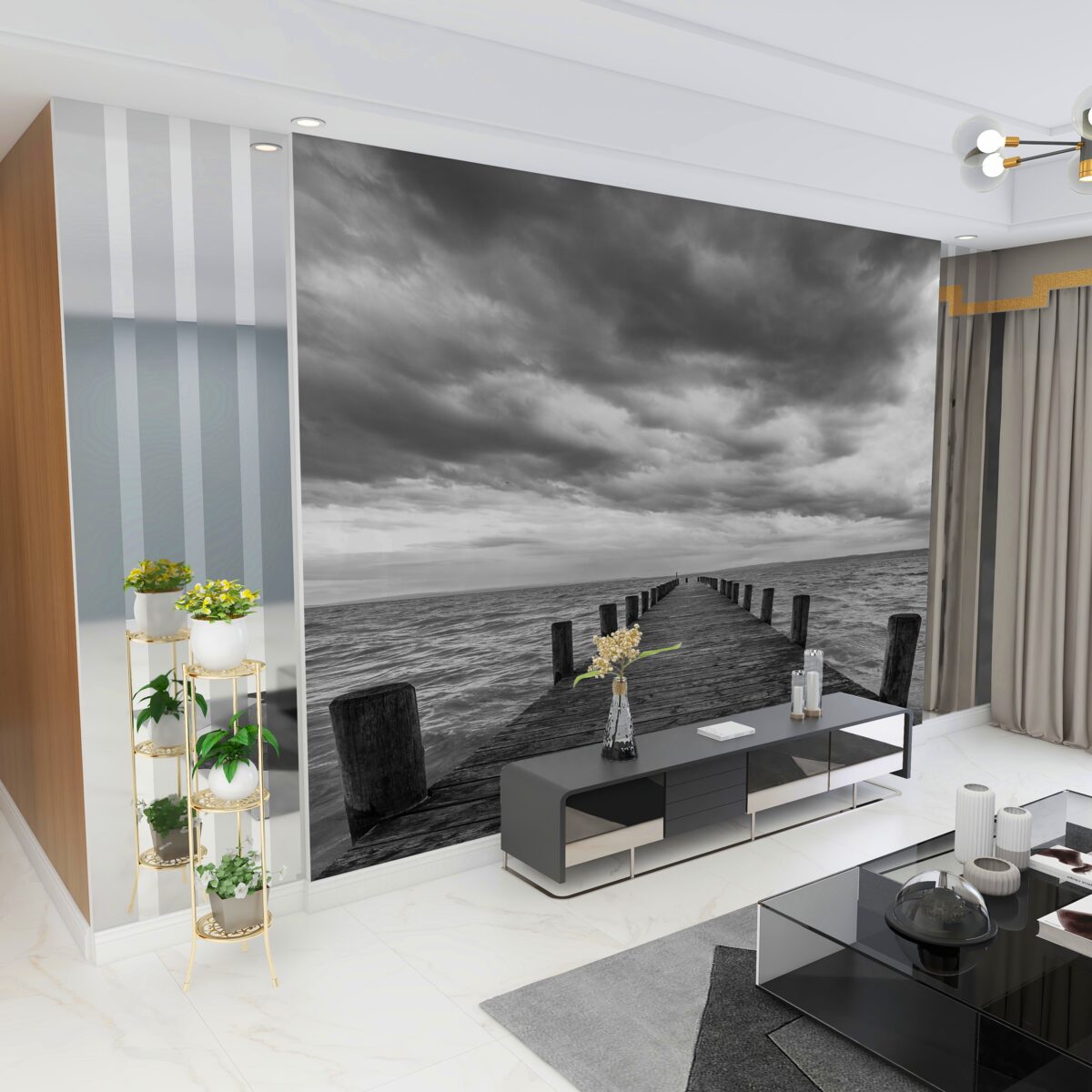 Fototapeta most pontonowy z dostępem do morza