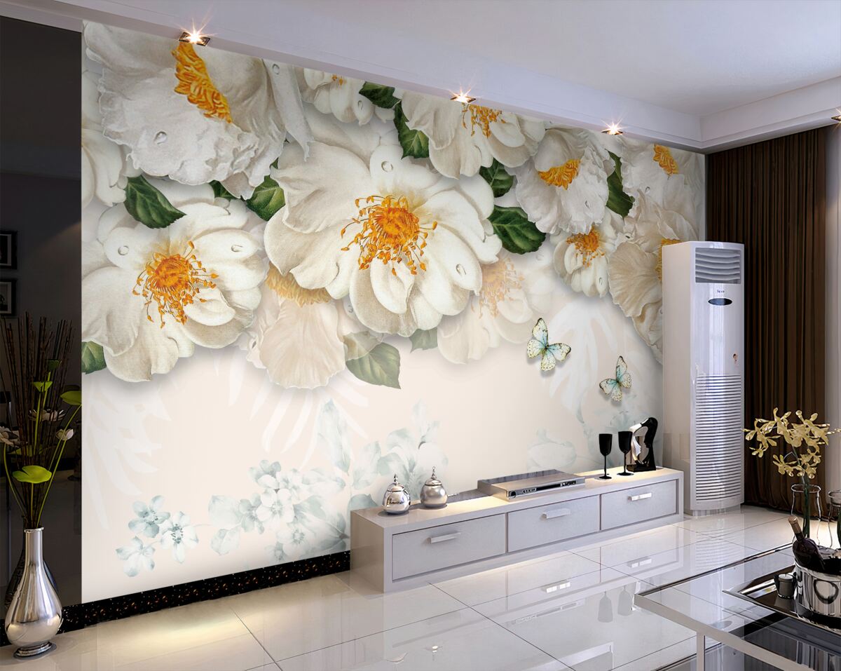 Fototapeta duże białe kwiaty z żółtym środkiem