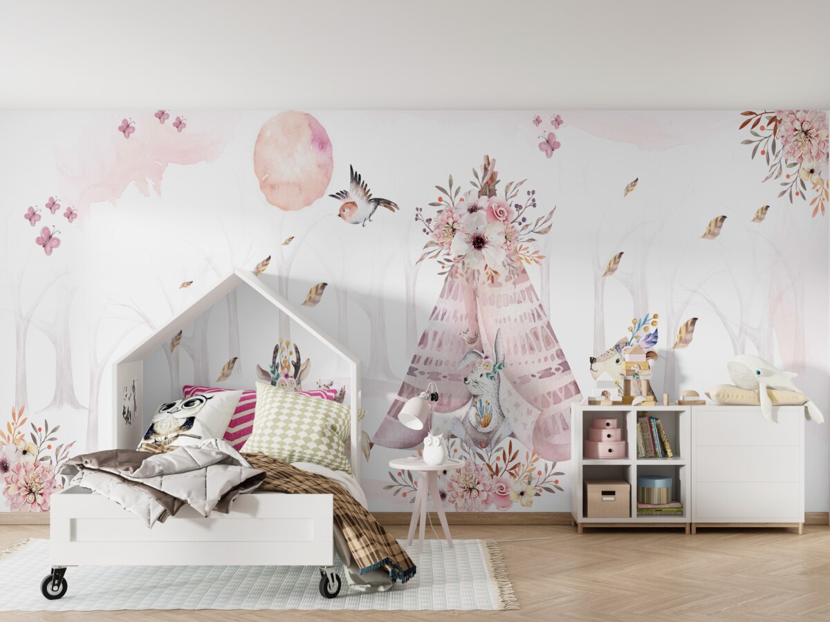 Fototapeta Zwierzęta w lesie w pobliżu namiotu