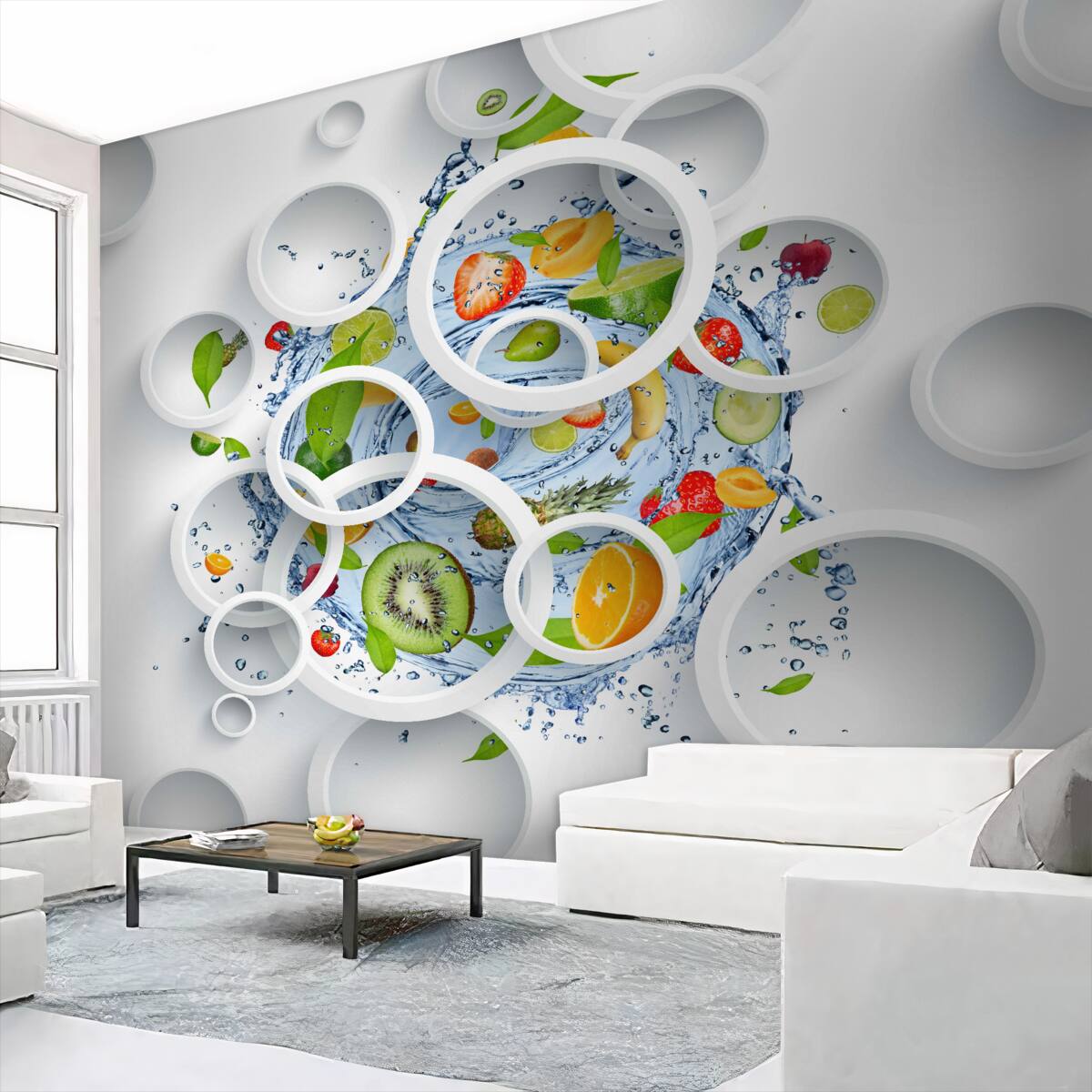 Fototapeta białe kółka i owoce