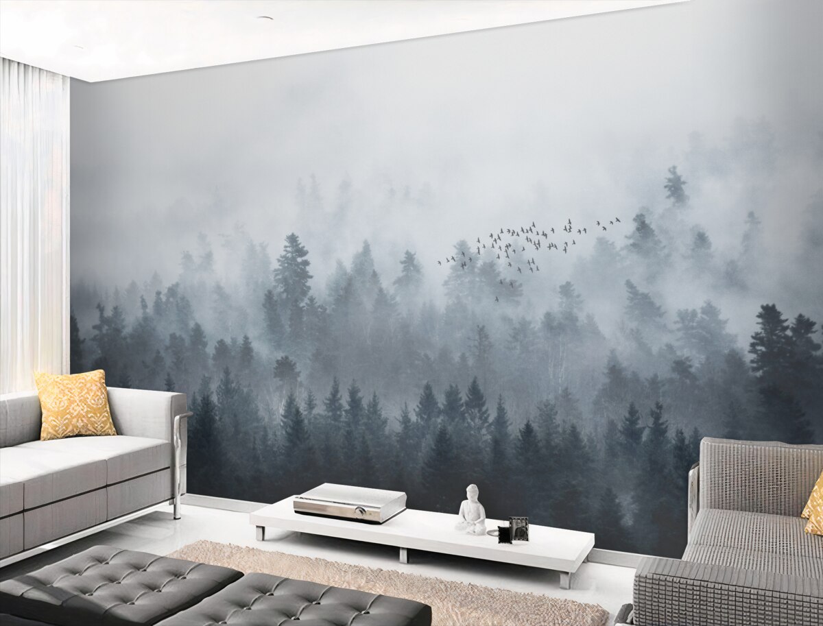 Fototapeta las pokryty mgłą