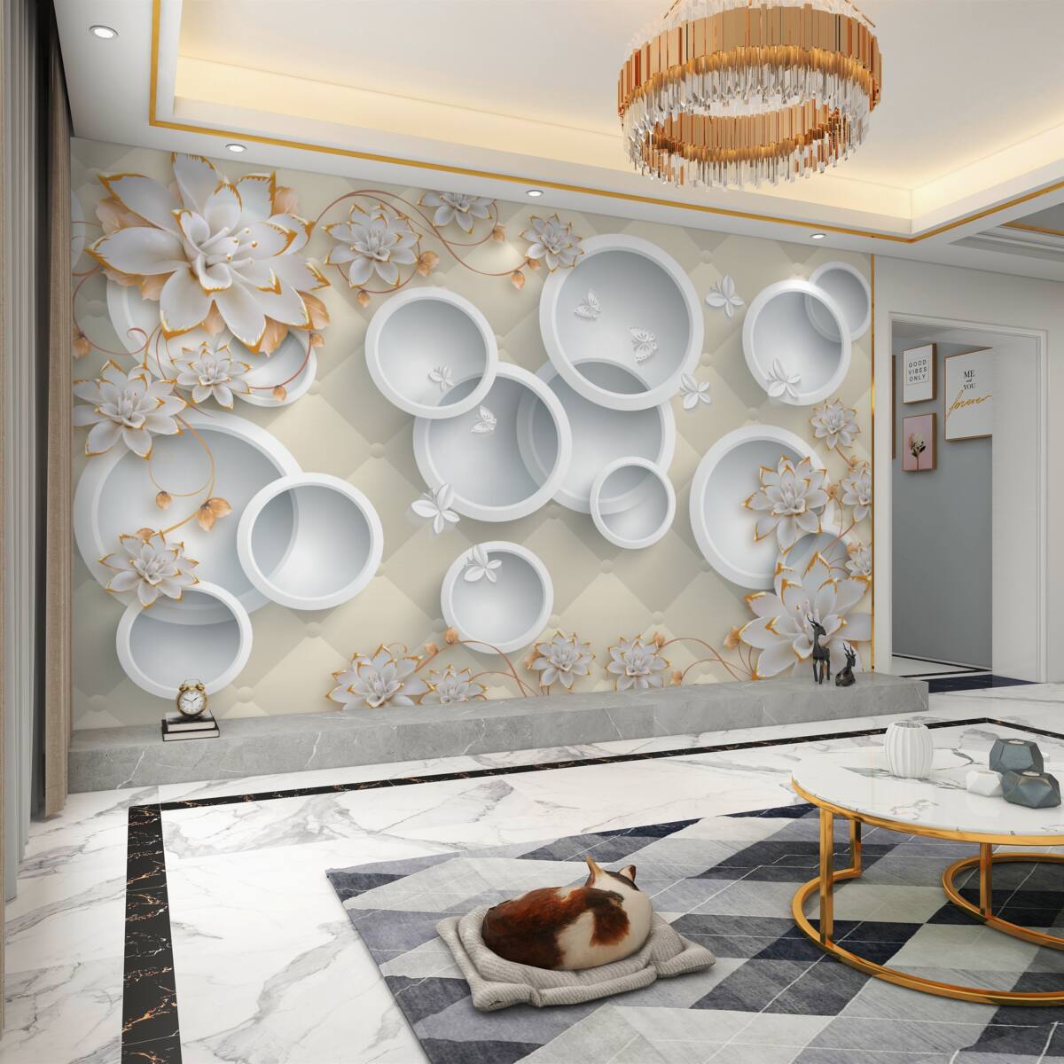 Fototapeta białe kółka na jasnym tle