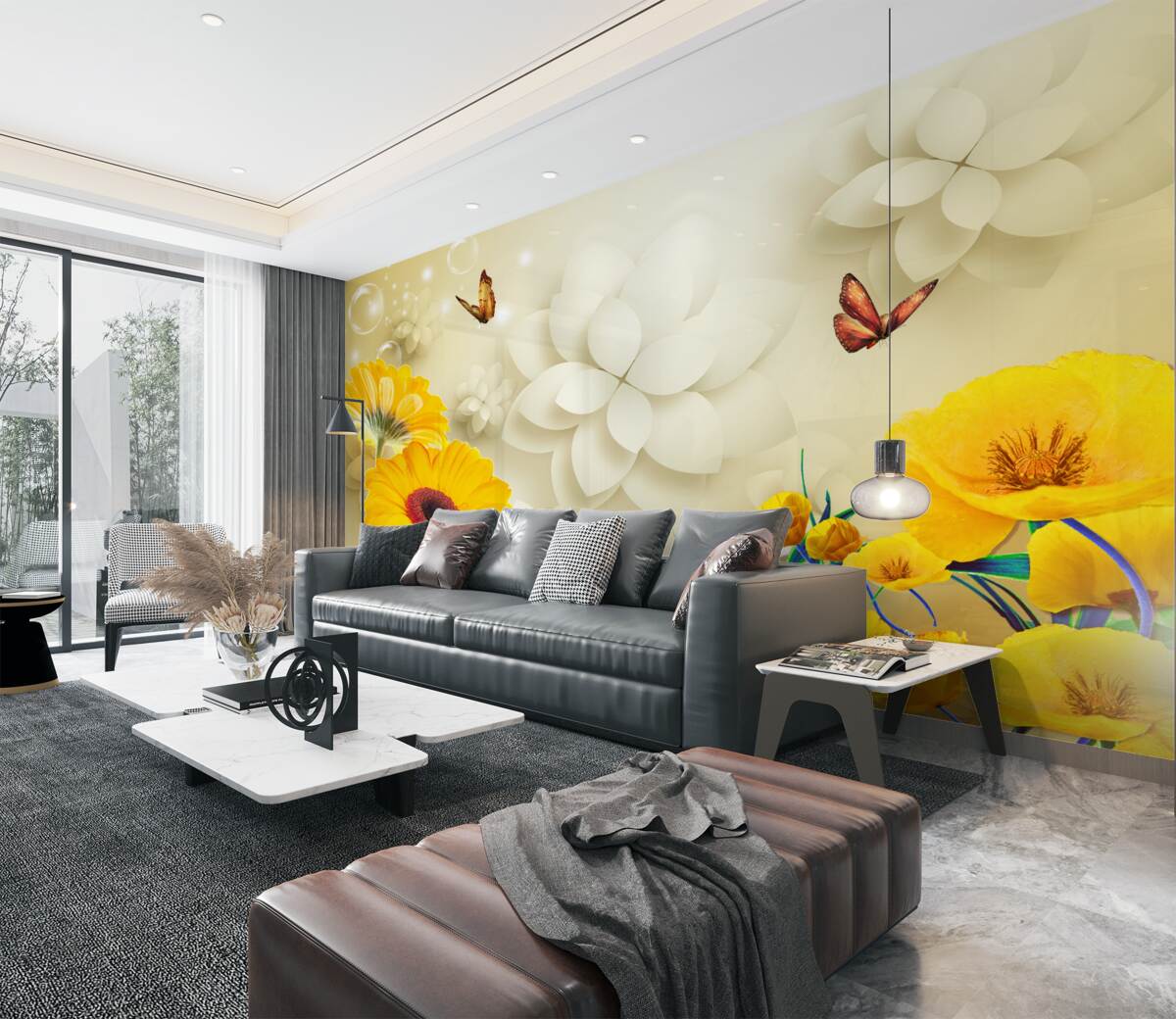 Fototapeta motyle nad pomarańczowymi kwiatami