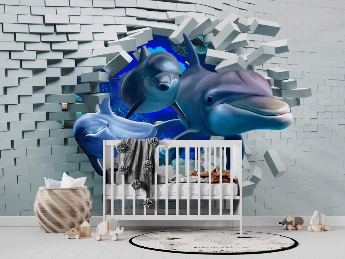 Fototapeta Delfiny rozbijają ceglany mur