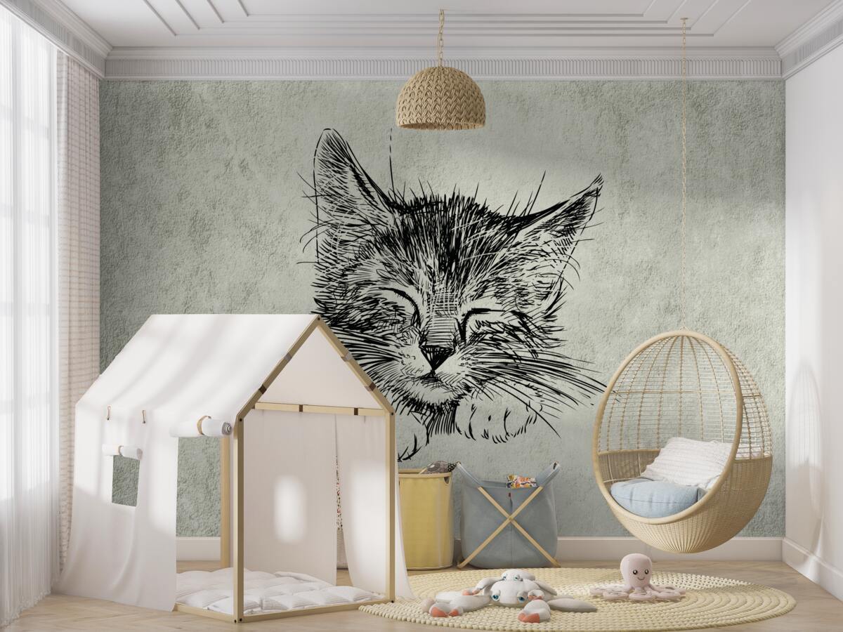 Fototapeta Narysowany kot z zamkniętymi oczami