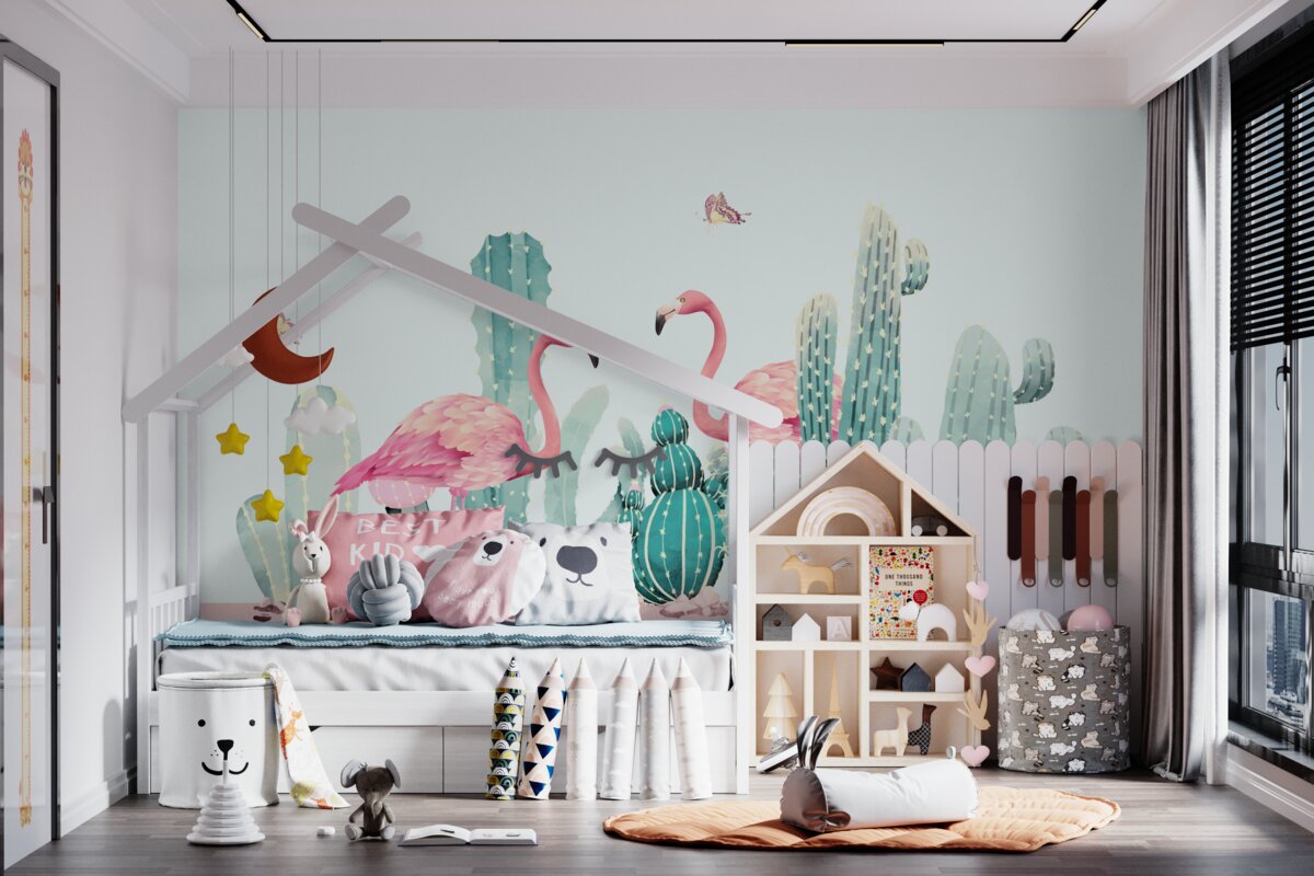 Fototapeta Różowy flaming w kaktusach