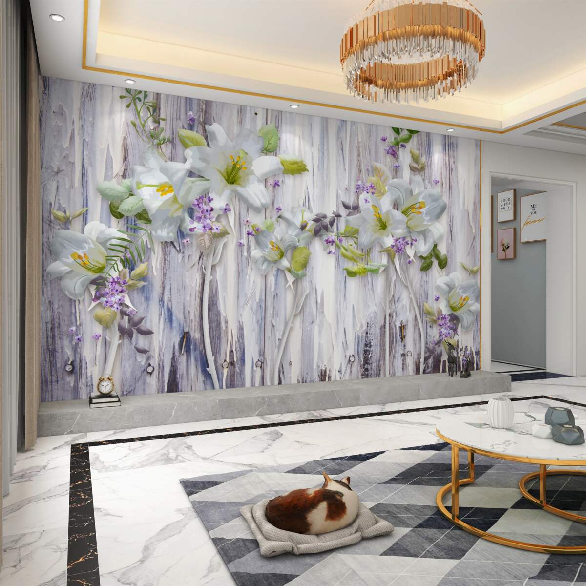 Fototapeta białe lilie na kolorowym tle