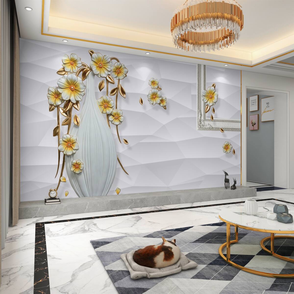 Fototapeta długi biały wazon z kwiatami