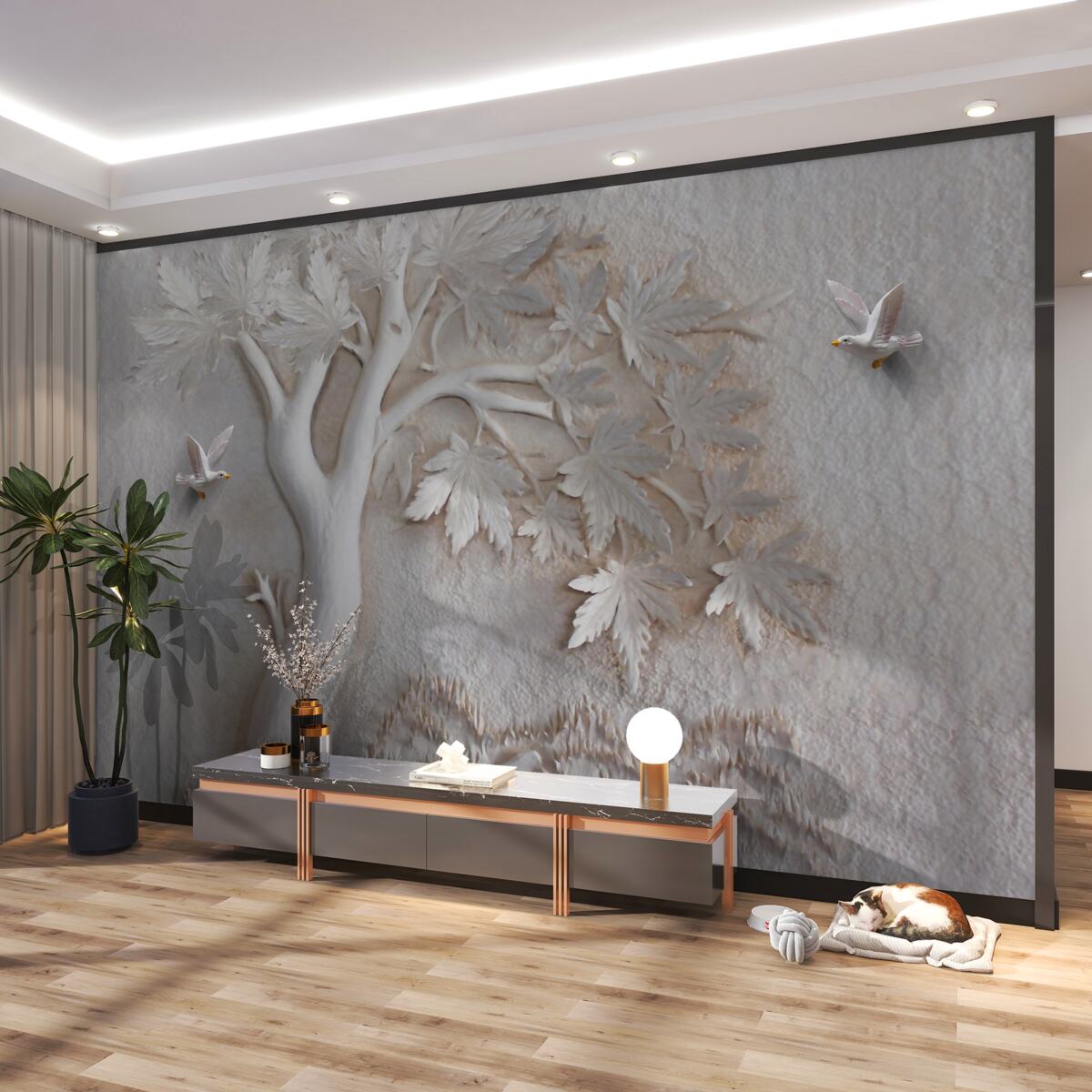 Fototapeta drzewo wolumetryczne i ptaki