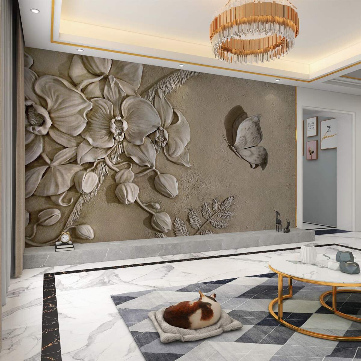 Fototapeta obszerne kwiaty i motyle