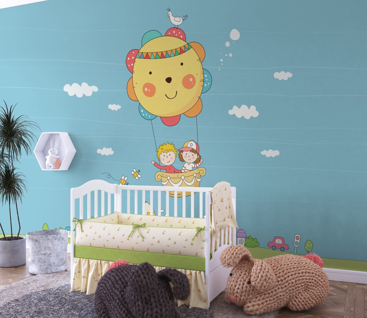 Fototapeta Dzieci lecą balonem na ogrzane powietrze