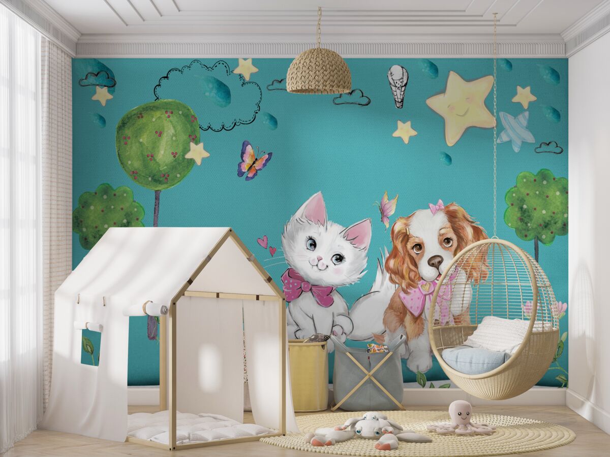 Fototapeta Kotek i pies na drzewach