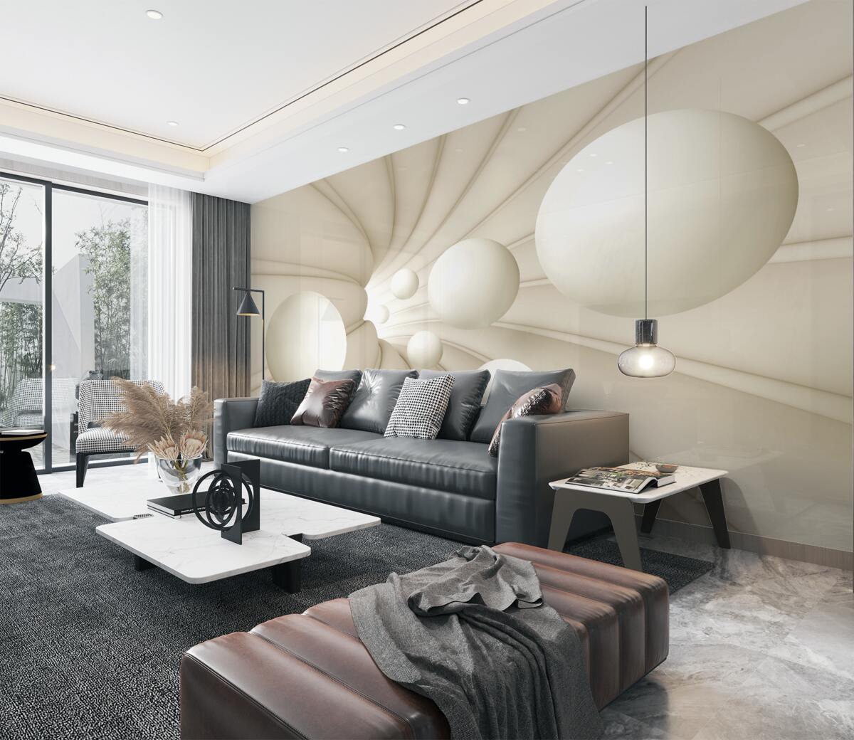 Fototapeta białe kulki wolumetryczne o różnych rozmiarach