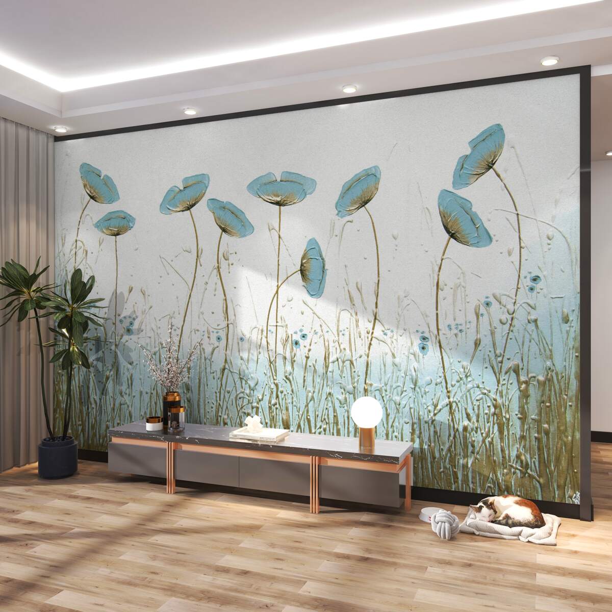 Fototapeta niebieskie kwiaty na smukłych łodygach