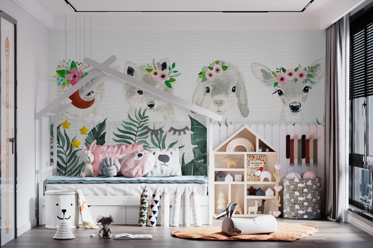 Fototapeta Twarze zwierząt z kwiatami