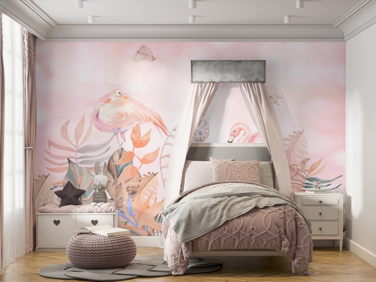 Fototapeta Różowy flaming ukrywający się w liściach