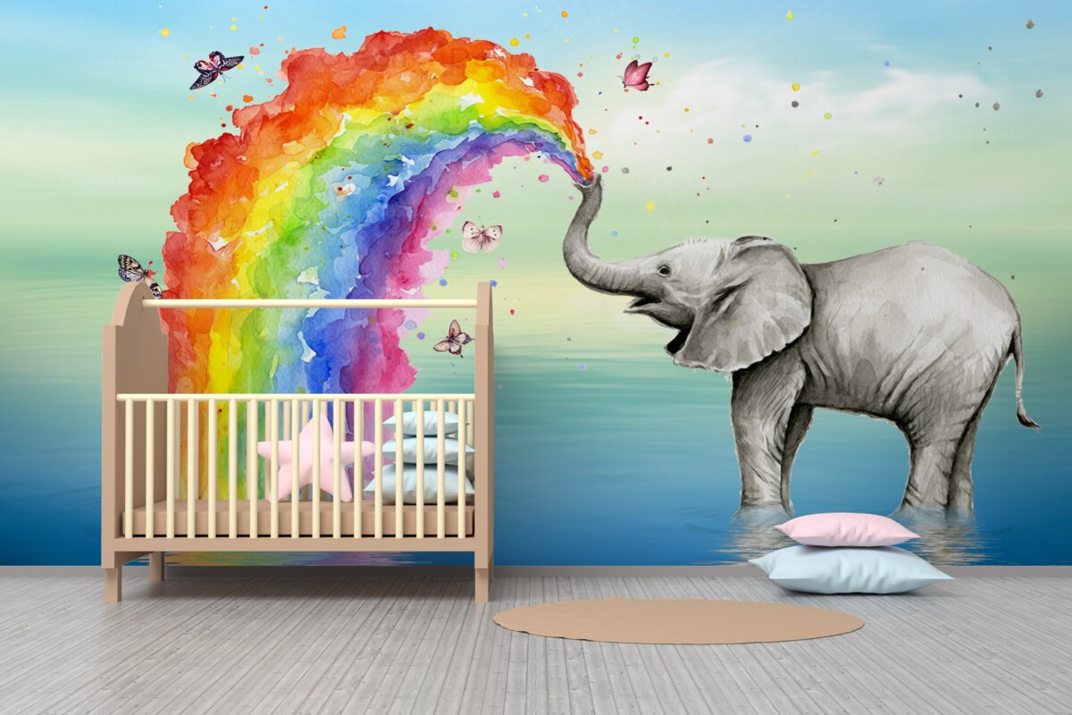 Fototapeta Słoń wyrzuca ze swojej trąby tęczę
