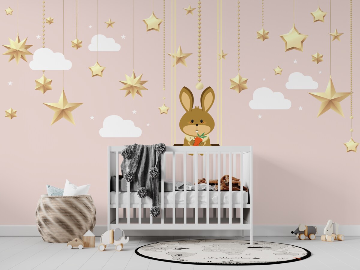 Fototapeta Króliczek marchewkowy jeździ na huśtawce