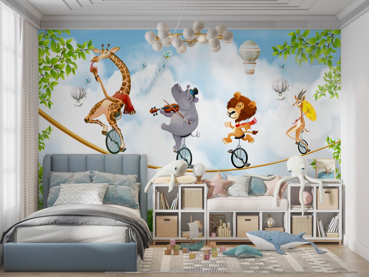 Fototapeta Zwierzęta na linie i monocyklach