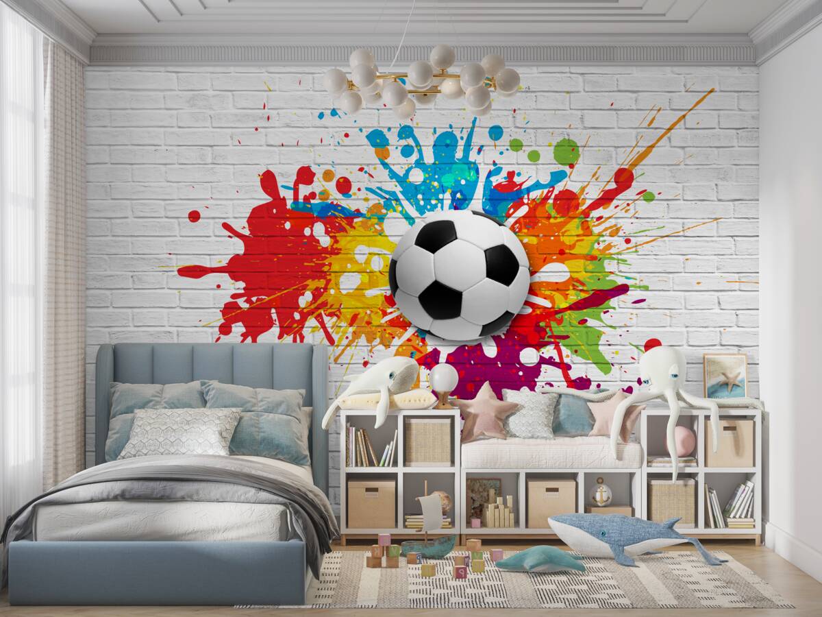 Fototapeta Piłka nożna na ścianie z cegły