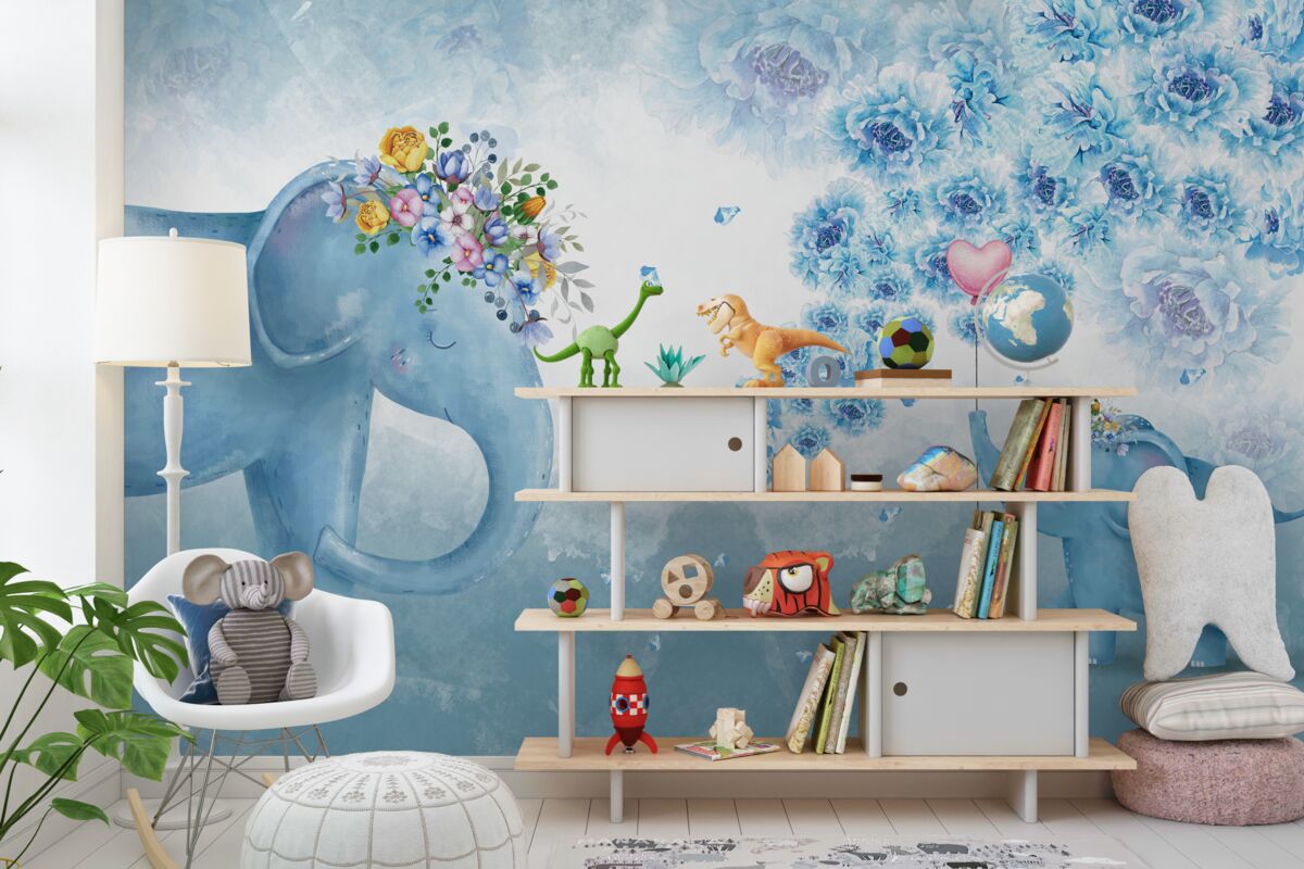 Fototapeta Słonie z kwiatami