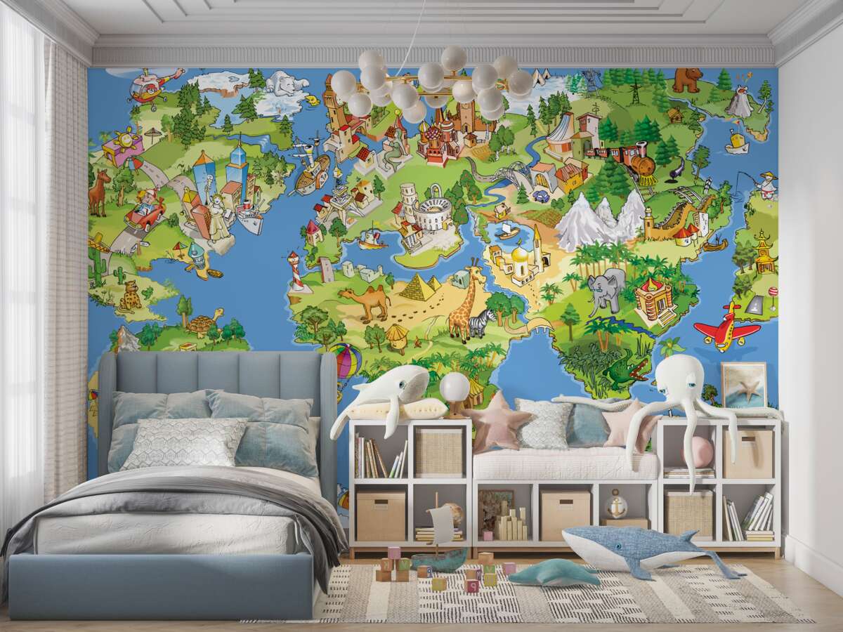 Fototapeta Szczegółowa mapa świata dla dzieci
