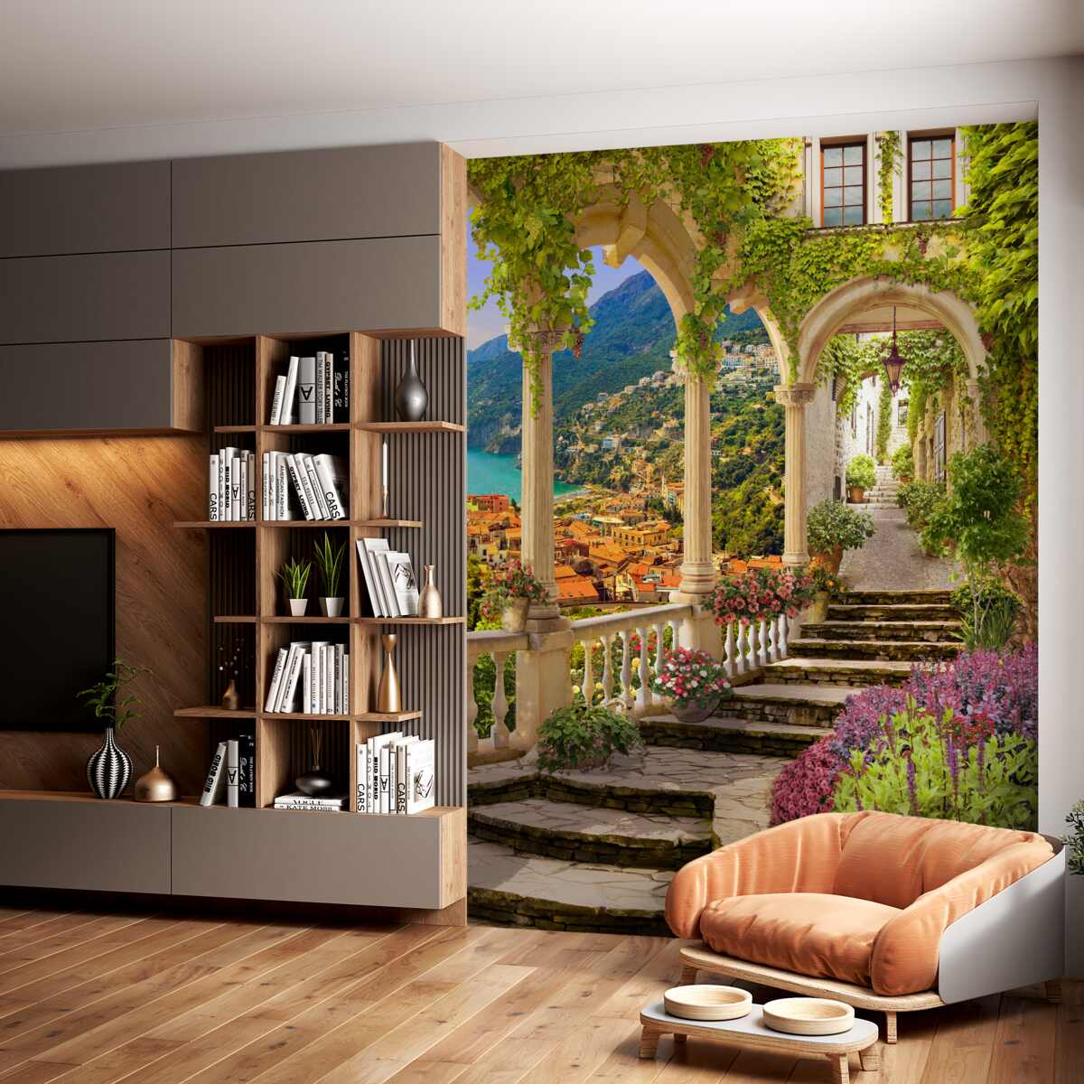 Fototapeta ukwiecony taras nad morzem