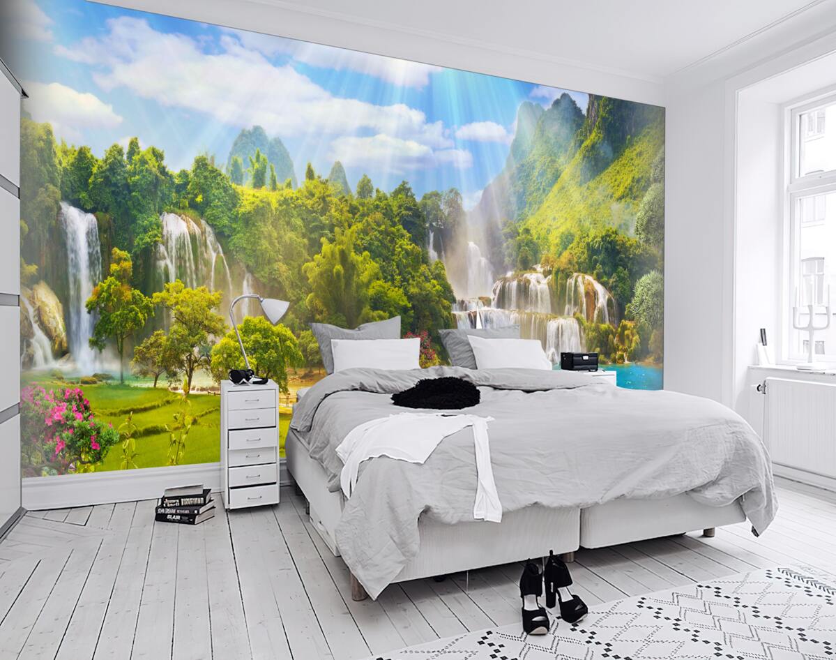 Fototapeta jachty w pobliżu wodospadów