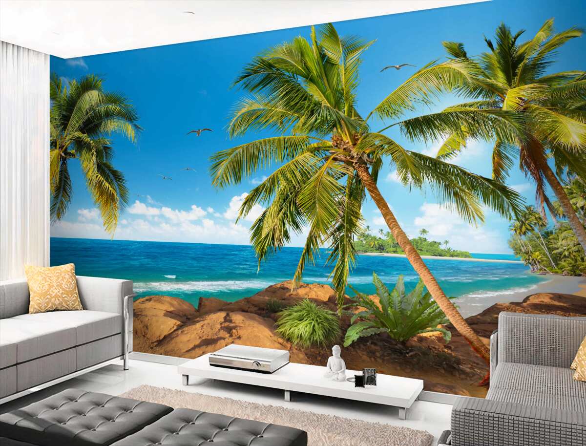 Fototapeta duże palmy na brzegu