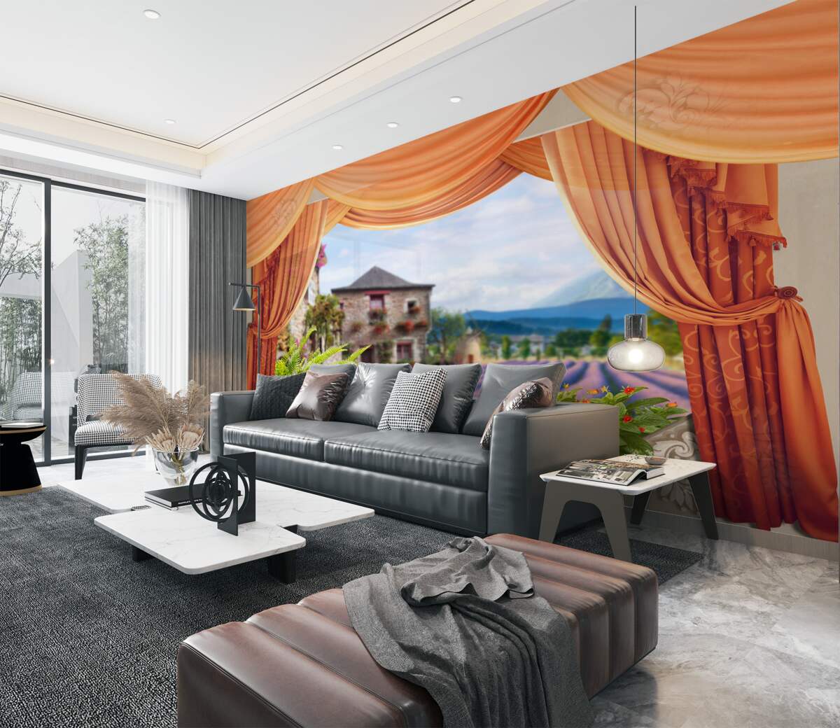 Fototapeta widok z okna na pole lawendy