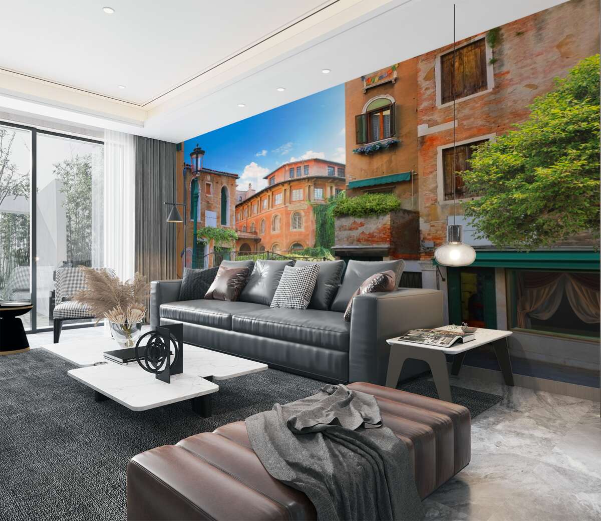 Fototapeta stare domy i most