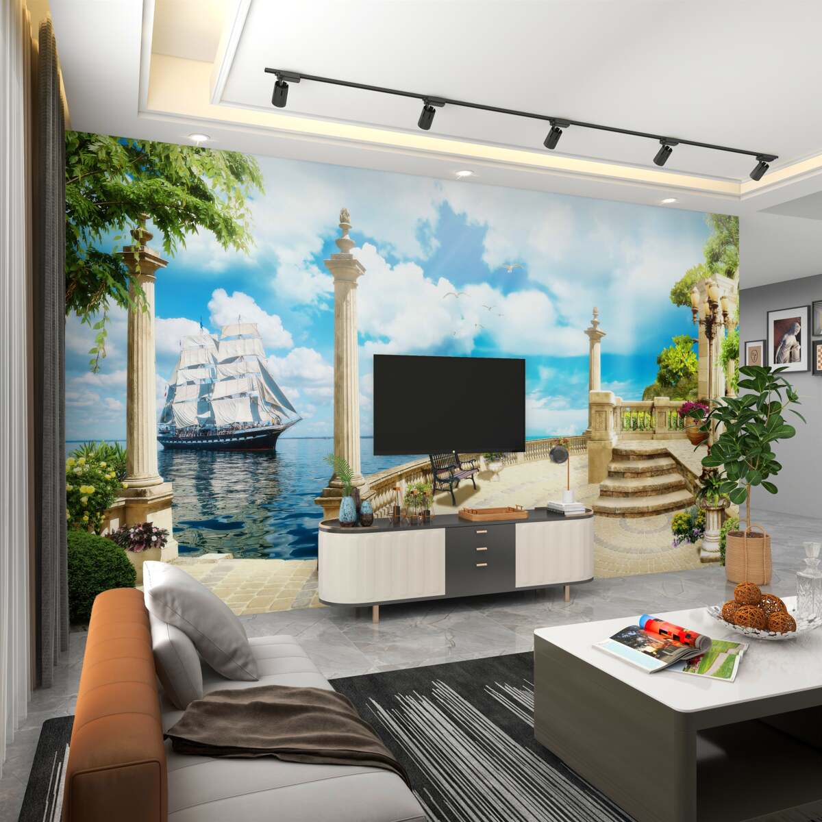 Fototapeta żaglówka zbliża się do brzegu