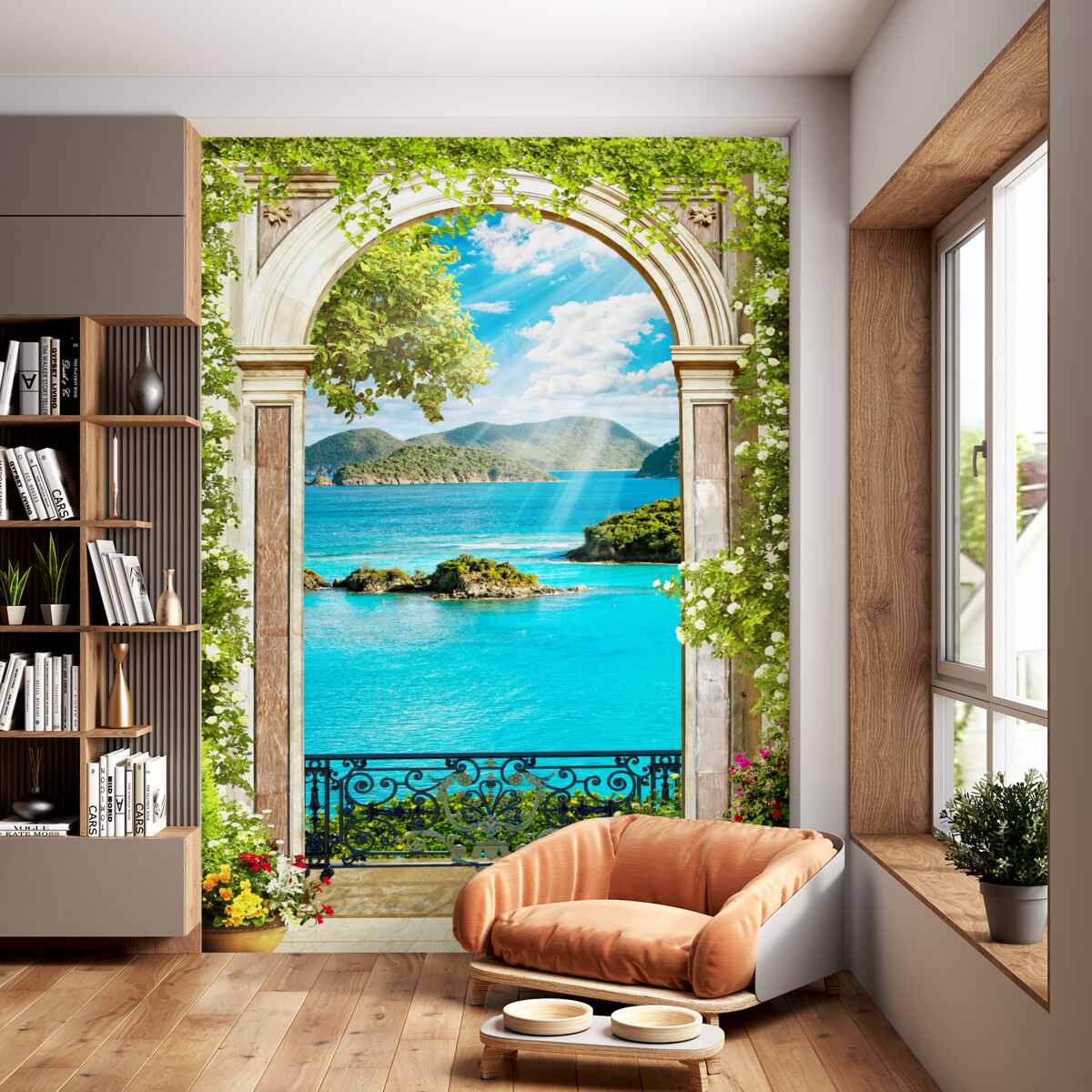 Fototapeta łuk w zieleni ze wspaniałym widokiem na morze