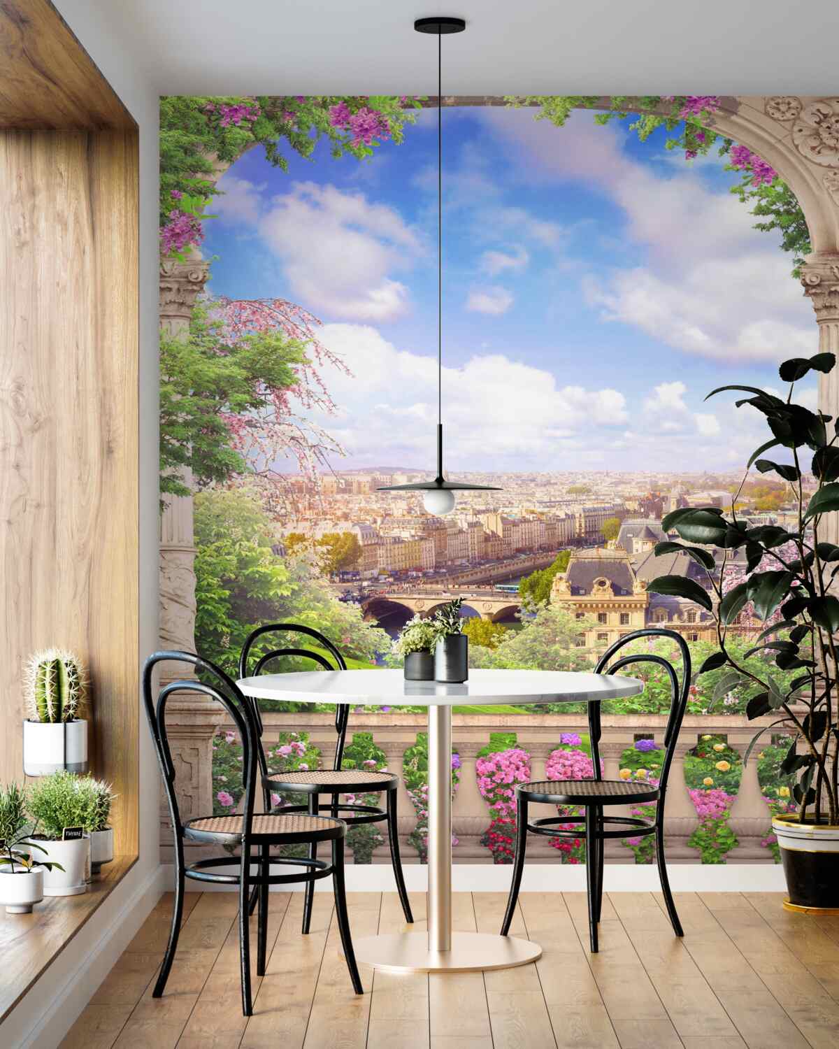 Fototapeta widok na miasto z ukwieconego balkonu