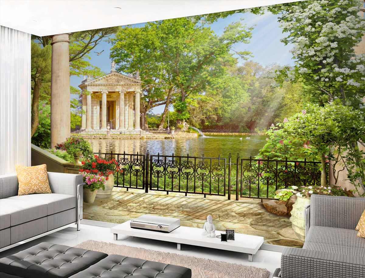 Fototapeta widok na jezioro i altana