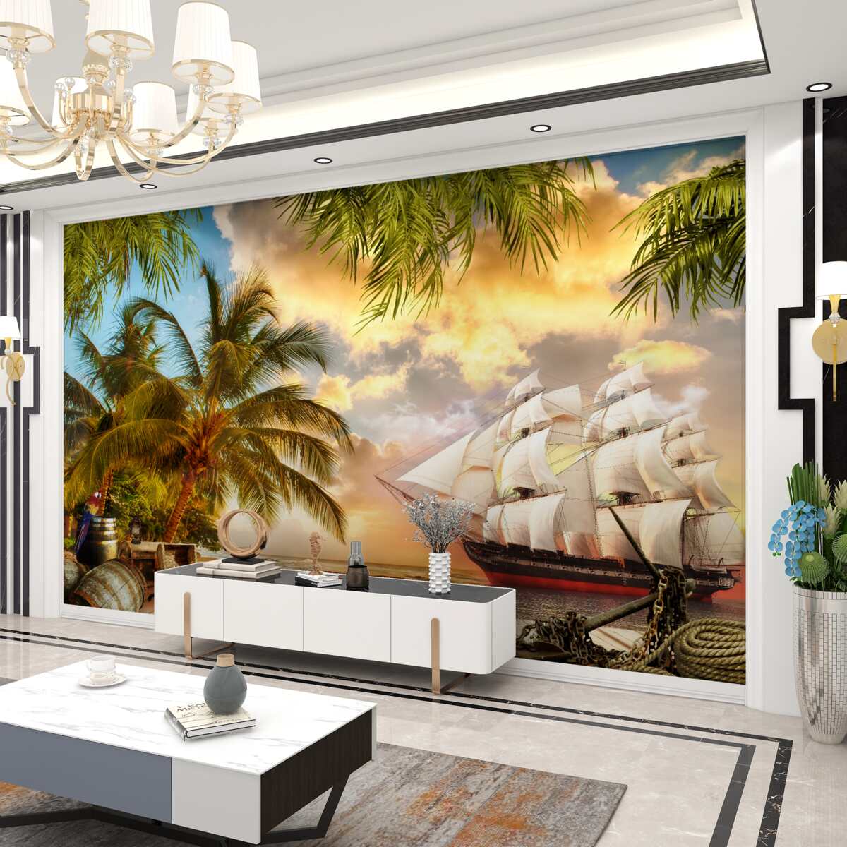 Fototapeta statek z białymi żaglami